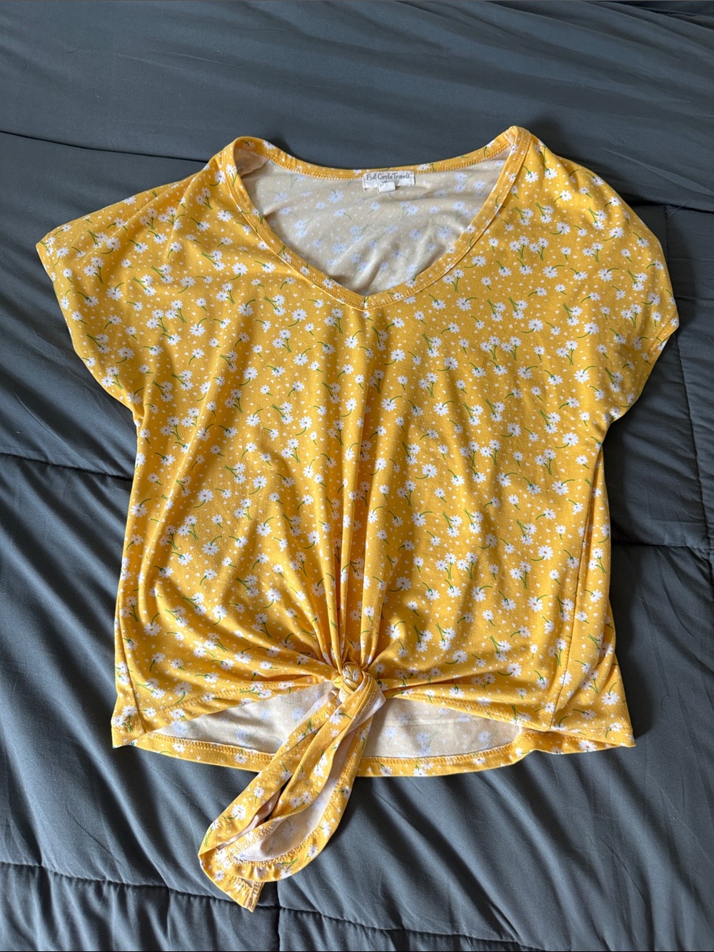 Yellow Floral Tie-Front V-Neck Women's Top